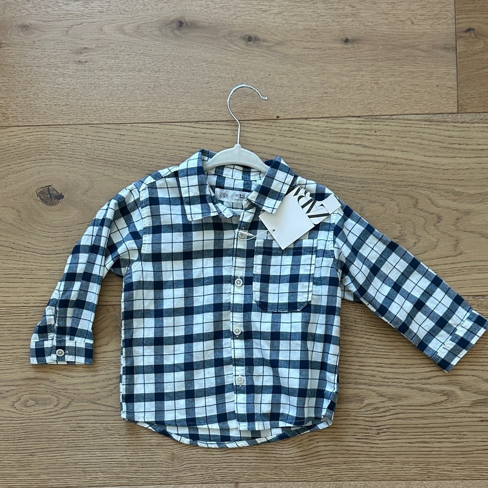 Zara plaid button down baby boy 9/12m NWT
